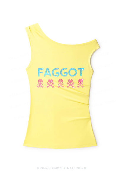 Rhinestone Faggot Skull Pride Y2K Off Shoulder Tank Top Cherrykitten