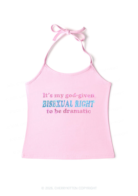 Rhinestone God Given Bisexual Right Pride Y2K Halter Neck Cami Cherrykitten