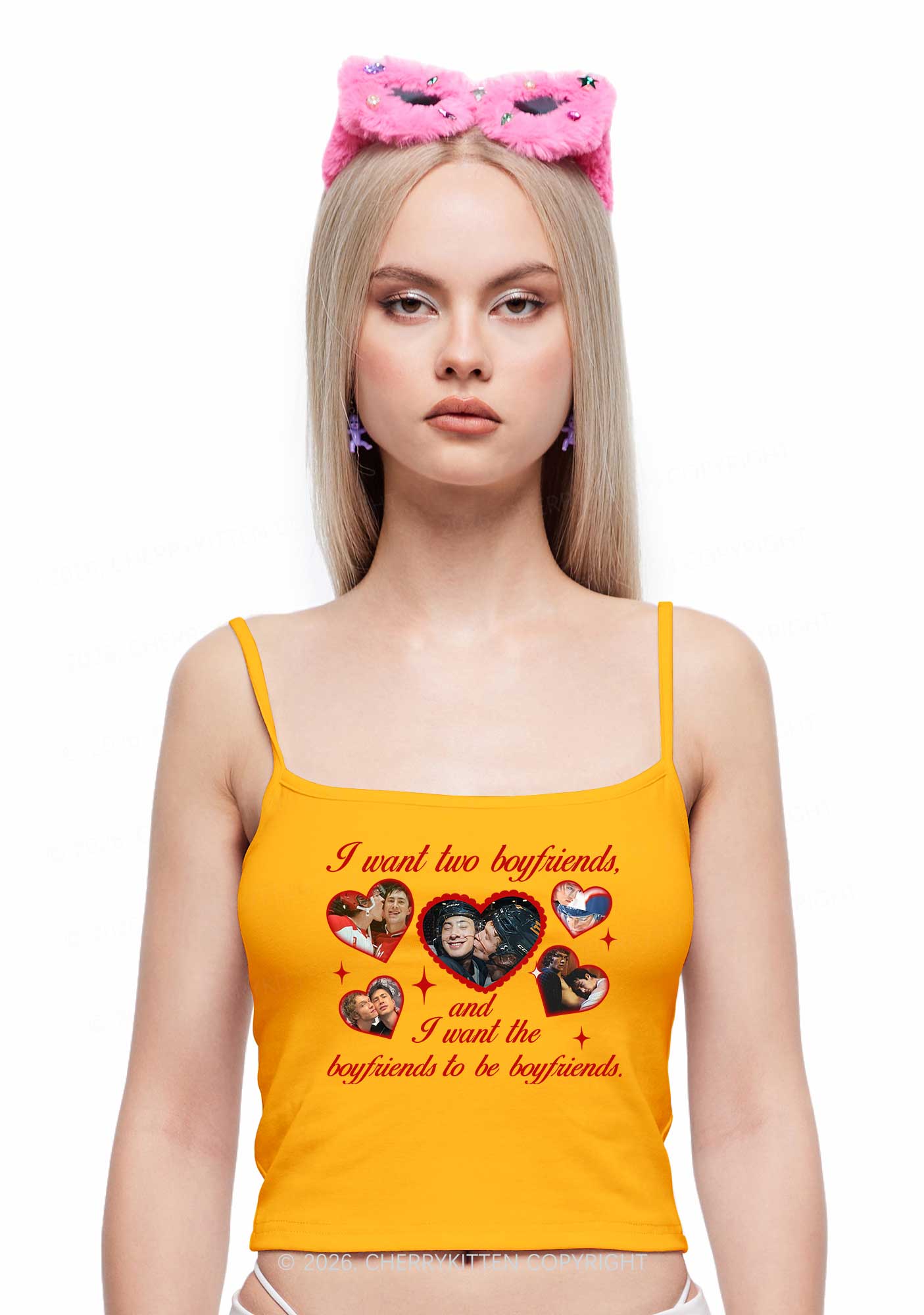 I Want Two Boyfriends HR Y2K Spaghetti Strap Cami Cherrykitten