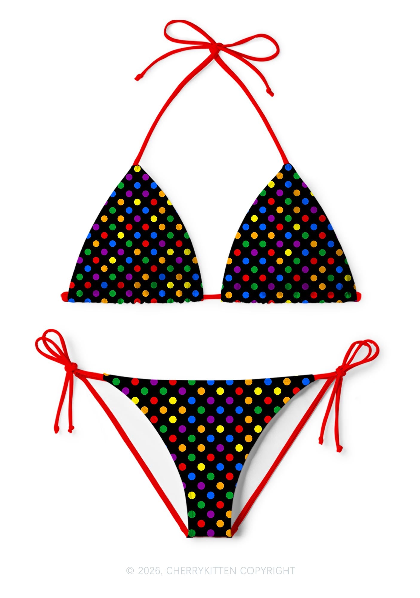 Rainbow Dots Pride Y2K Print Bikini Set Cherrykitten