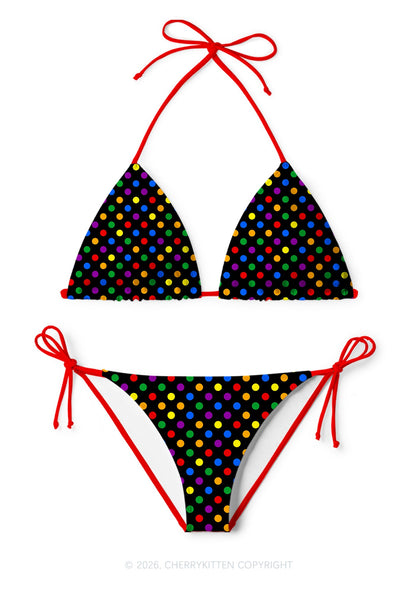 Rainbow Dots Pride Y2K Print Bikini Set Cherrykitten
