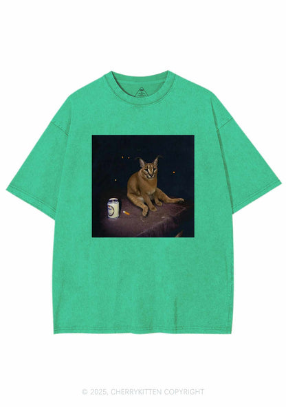 Drinking Floppa Y2K Shirts Washed Tee Cherrykitten