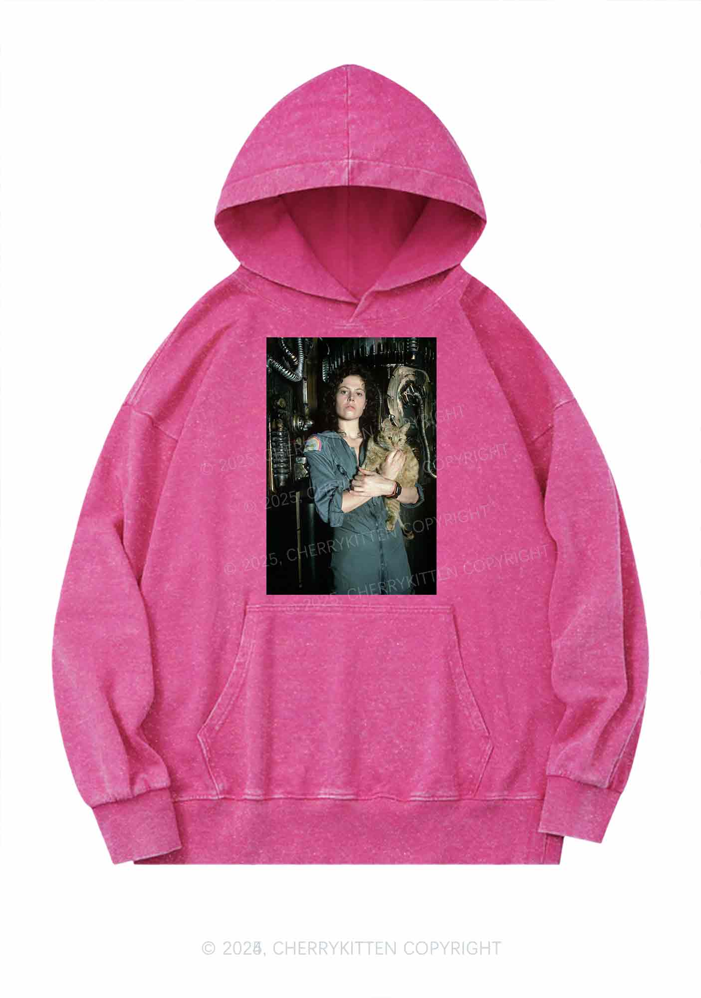 Halloween Space Lady Cat Y2K Washed Hoodie Cherrykitten