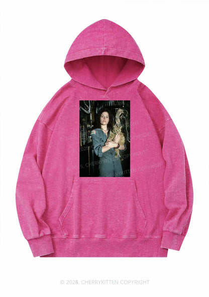 Halloween Space Lady Cat Y2K Washed Hoodie Cherrykitten