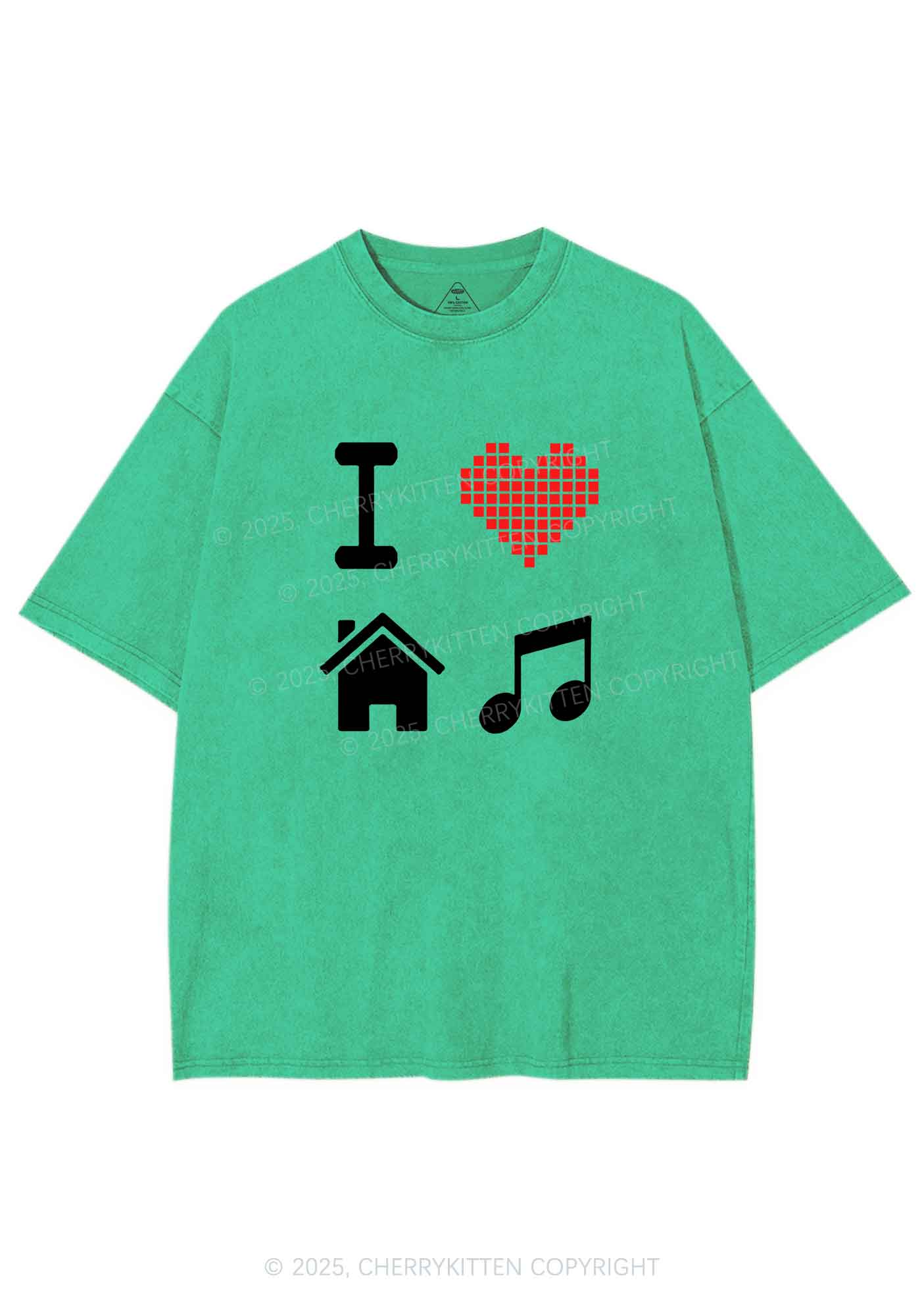 I Love House Music Y2K Shirts Washed Tee Cherrykitten