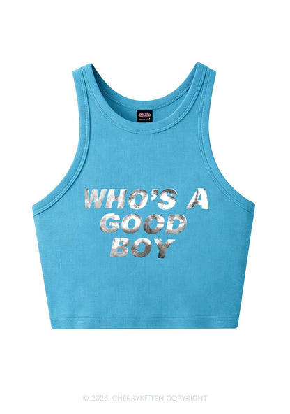 Whos A Good Boy Silver Foil Printed Y2K Crop Tank Top Cherrykitten