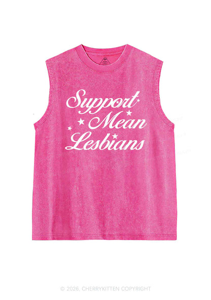 Support Mean Leabians Pride Y2K Washed Muscle Tank Cherrykitten