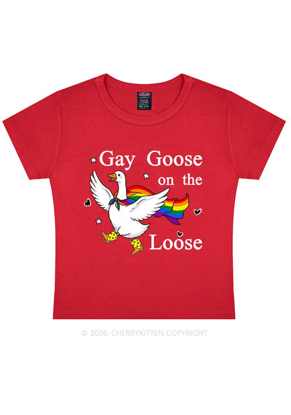 Gay Goose On The Loose Pride Y2K Baby Tee Cherrykitten