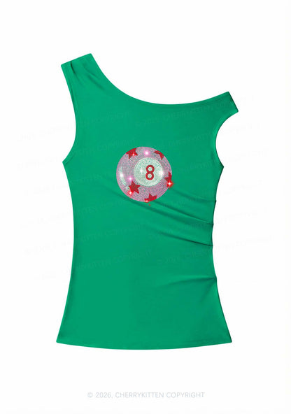 Rhinestone Pink Eight Ball Star Y2K Off Shoulder Tank Top Cherrykitten
