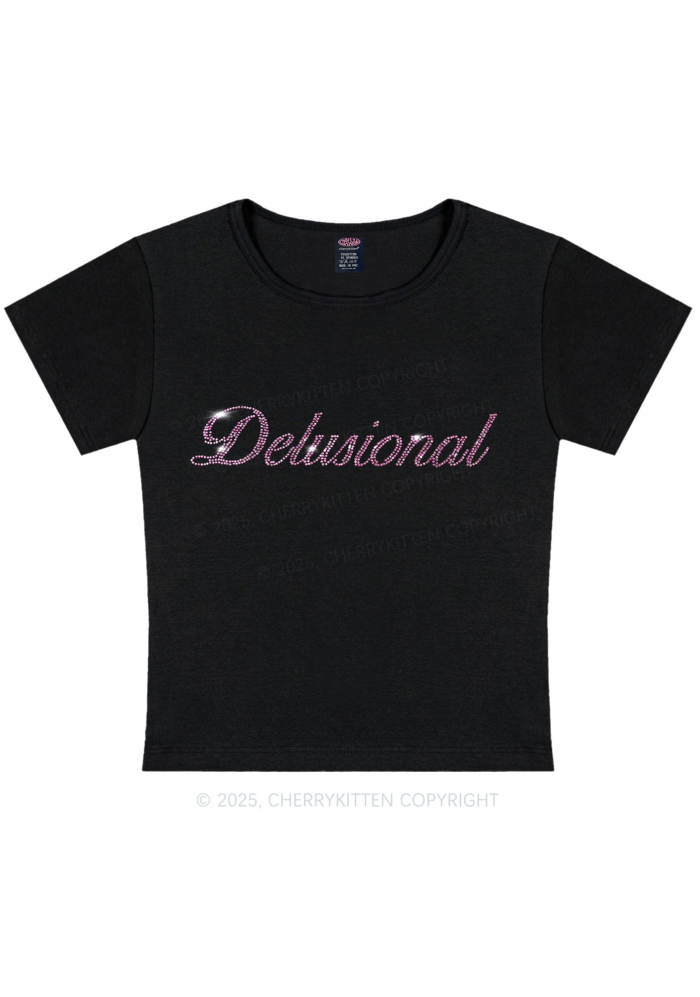 Rhinestone Delusional Y2K Baby Tee Cherrykitten