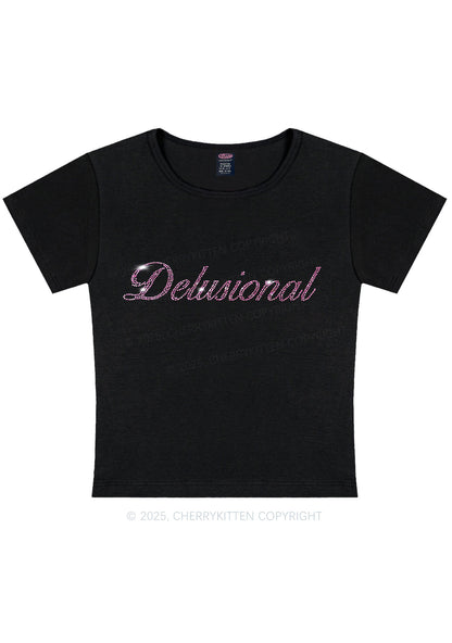 Rhinestone Delusional Y2K Baby Tee Cherrykitten