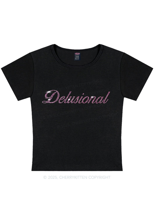 Rhinestone Delusional Y2K Baby Tee Cherrykitten