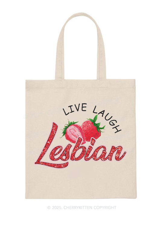 Live Laugh Lesbian Pride Y2K Canvas Tote Bag Cherrykitten