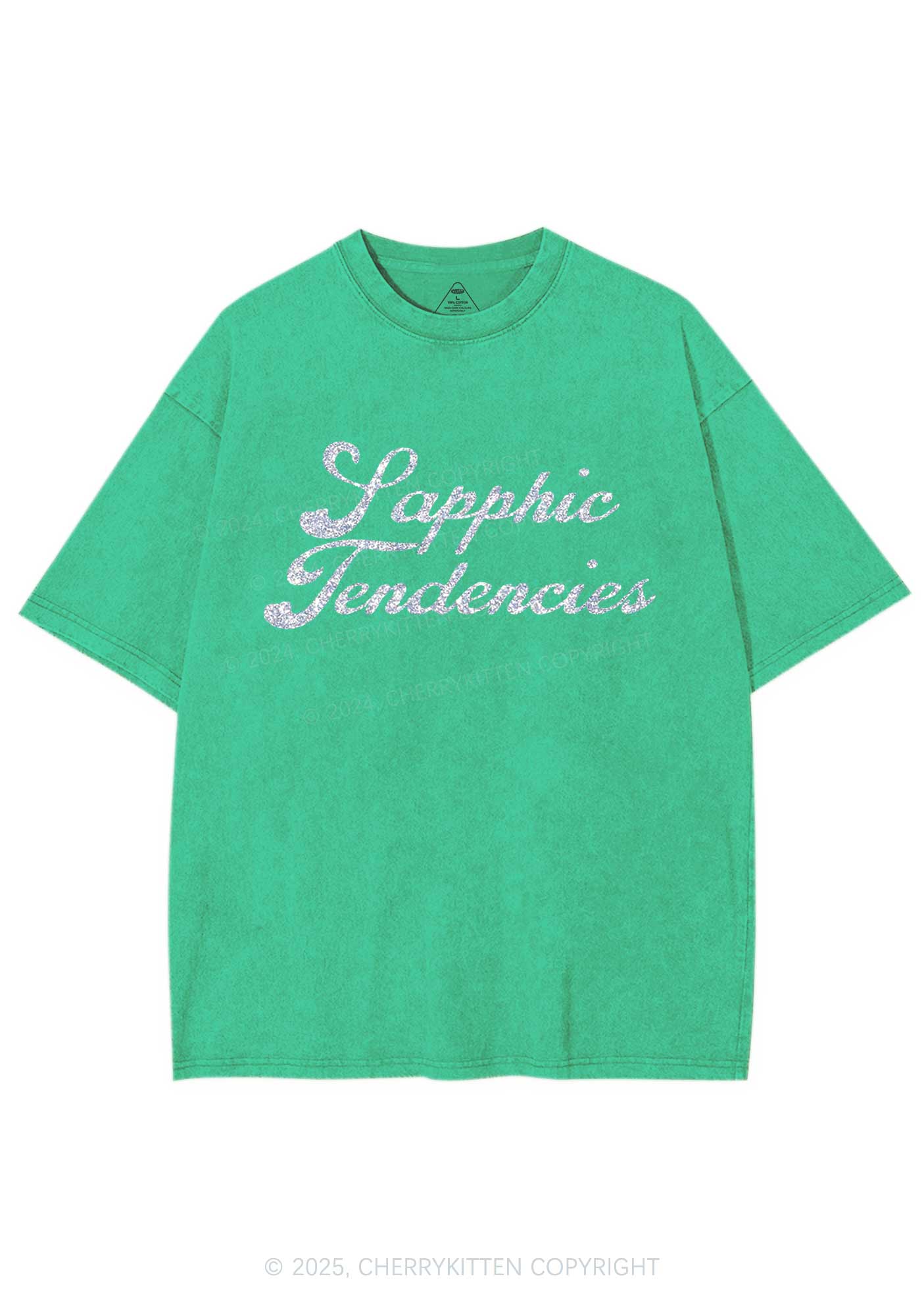 Glitter Sapphic Tendencies Pride Y2K Shirts Washed Tee Cherrykitten