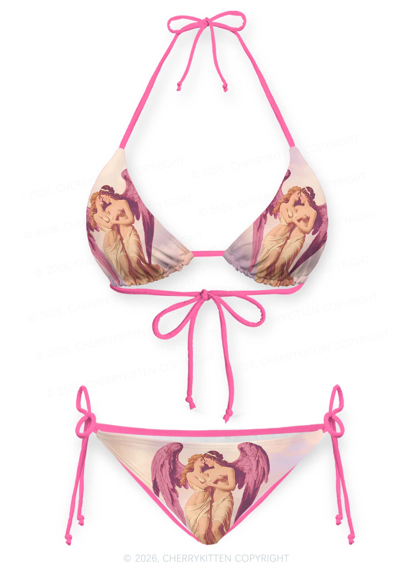 Angel Lesbians Pride Y2K Print Bikini Set Cherrykitten
