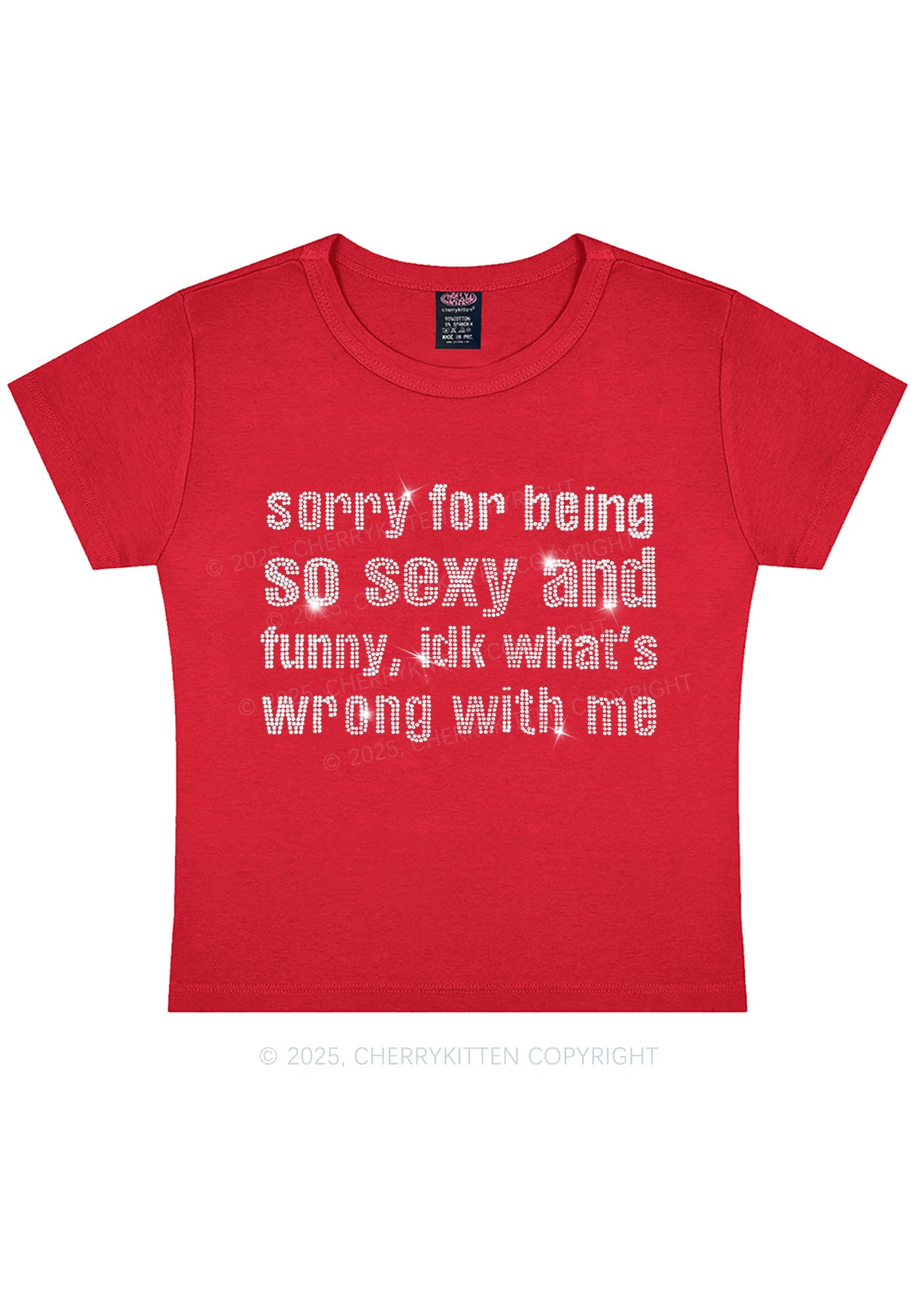 Rhinestone Sorry For Being So Funny Y2K Baby Tee Cherrykitten