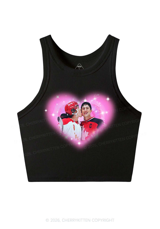 Sparkle Pink Heart Kissing Y2K Crop Tank Top Cherrykitten