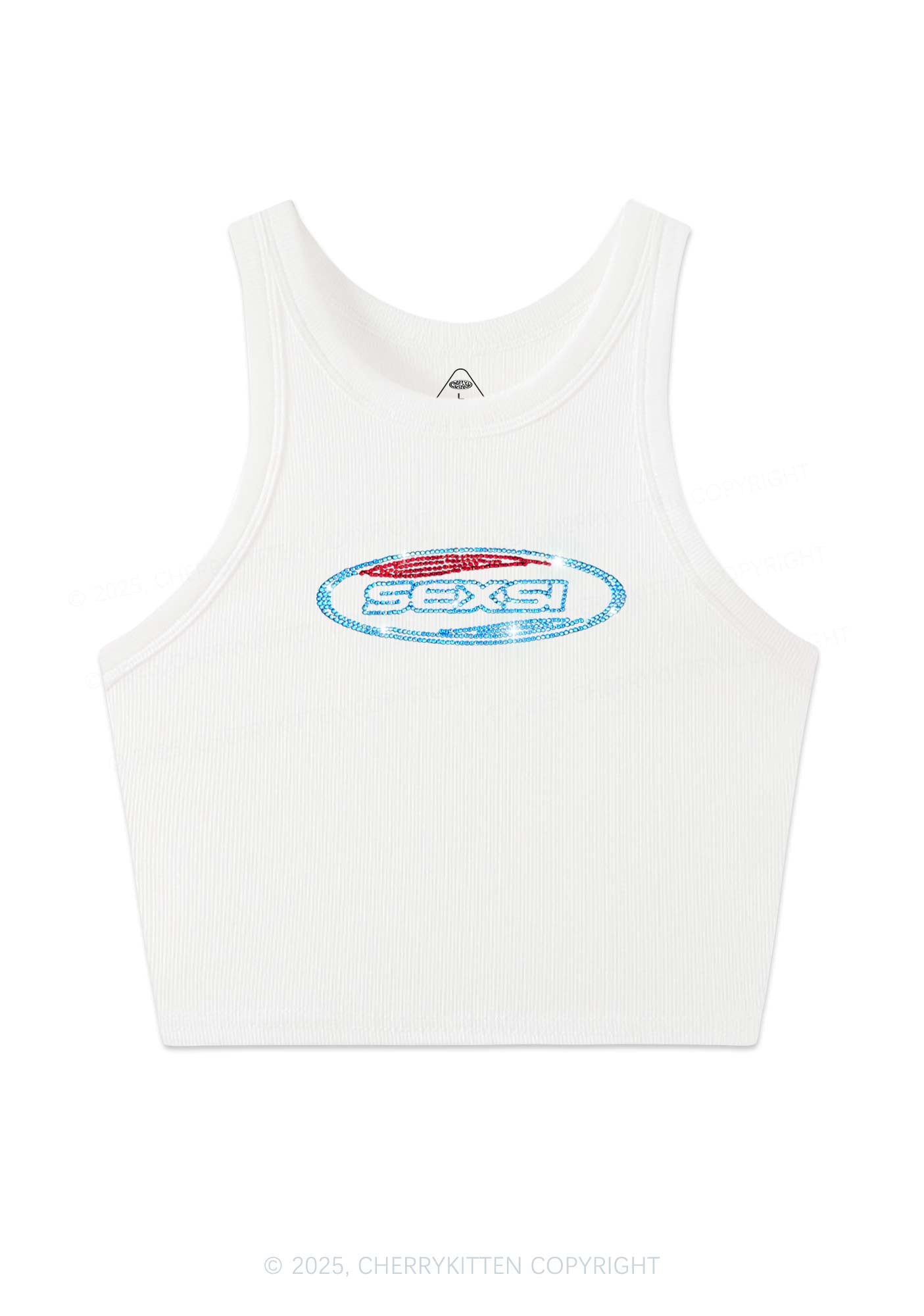 Rhinestone Sexsi Slogan Y2K Crop Tank Top Cherrykitten