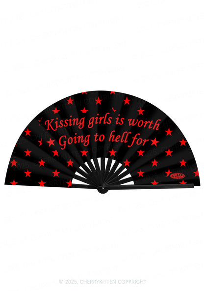 Kissing Girls is Worth Pride Y2K Rave Hand Fan Cherrykitten