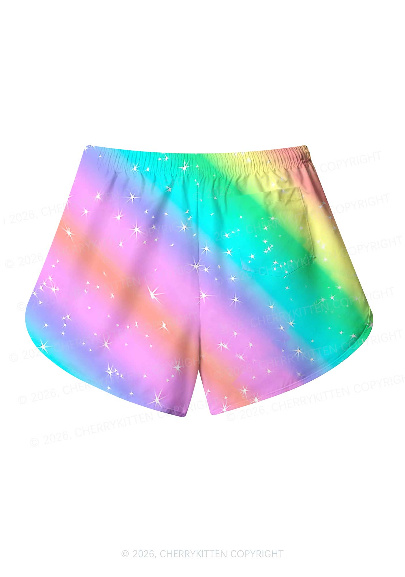 Rainbow Slide Faggot Pride Y2K Print Men Beach Shorts Cherrykitten