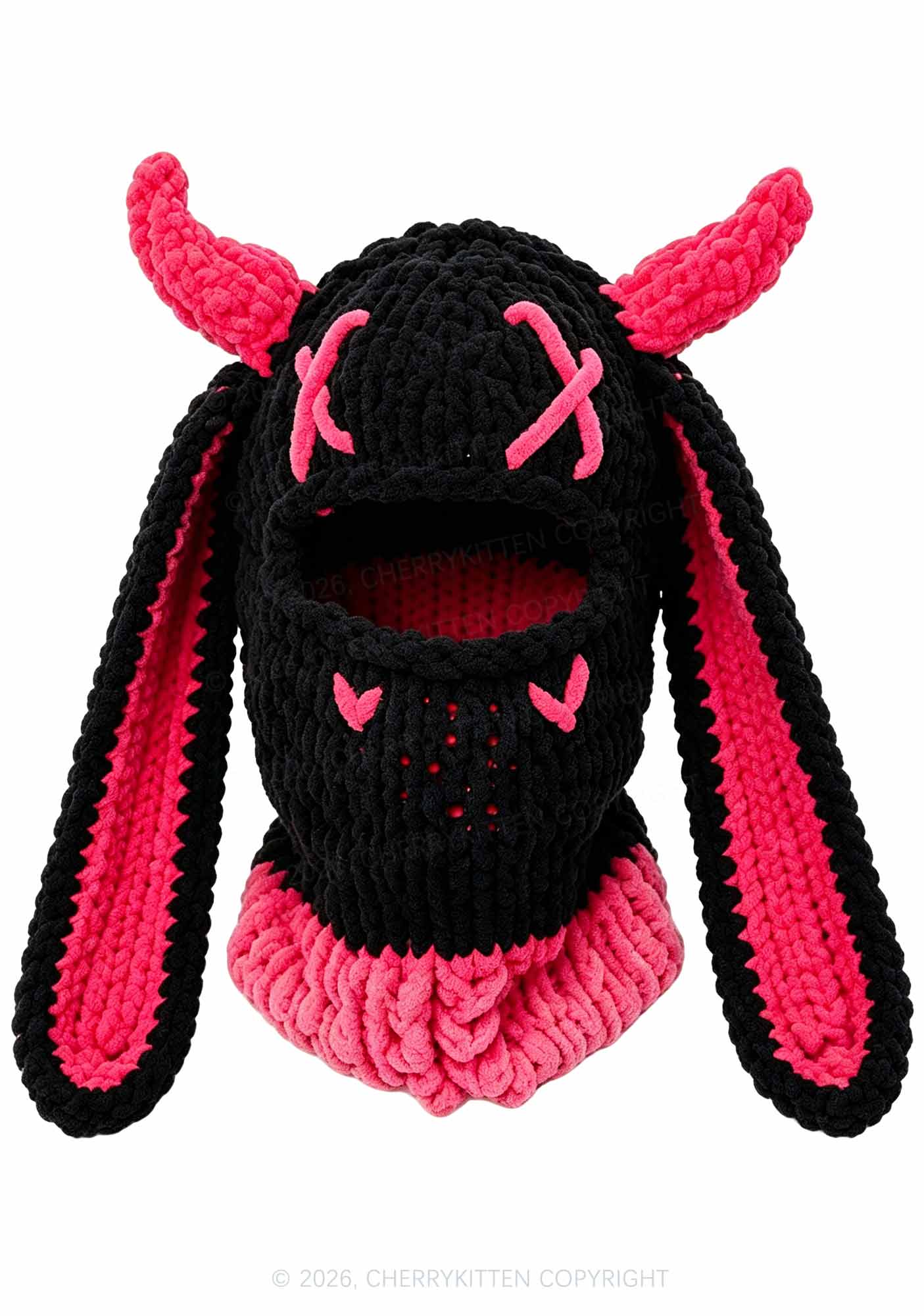 Halloween Bunny Ear Devil Horn Y2K Knitted Balaclava Cherrykitten