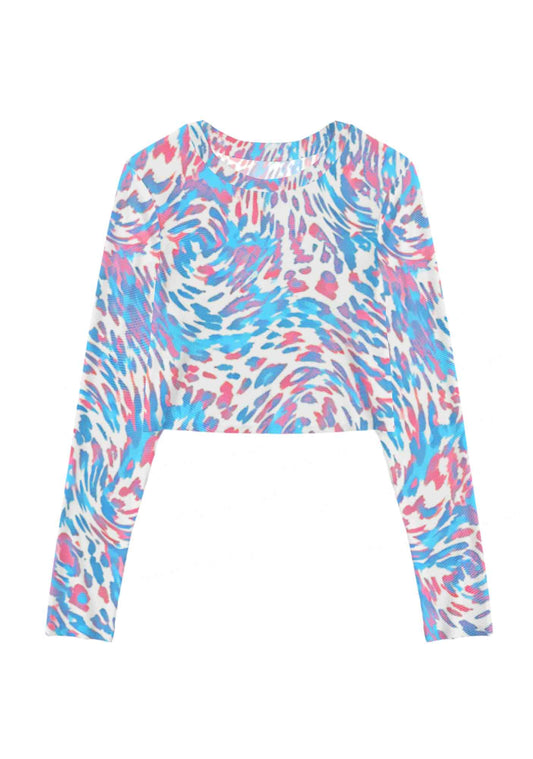 Trans Leopard Pride Y2K Mesh Long Sleeve Crop Top Cherrykitten