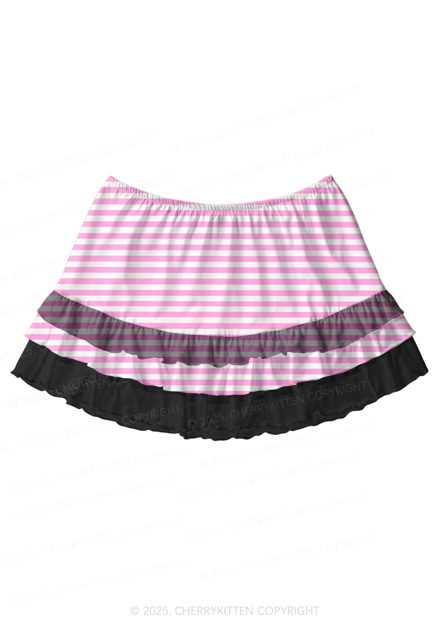 Pink White Stripe Valentine's Day Y2K Print Mini Layered Skirt Cherrykitten