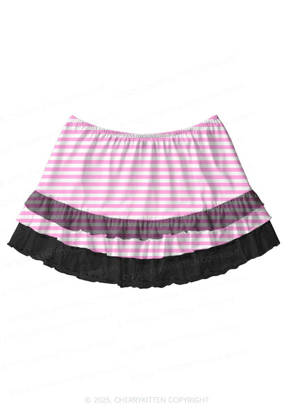 Pink White Stripe Valentine's Day Y2K Print Mini Layered Skirt Cherrykitten