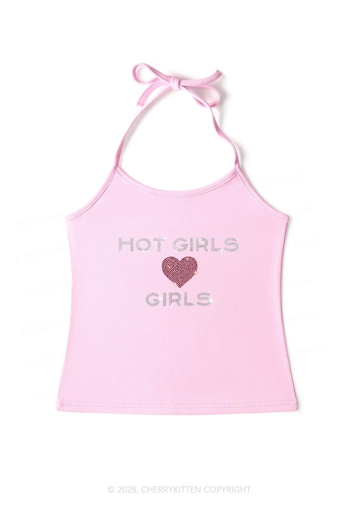 Rhinestone Hot Girls Love Girls Pride Y2K Halter Neck Cami Cherrykitten