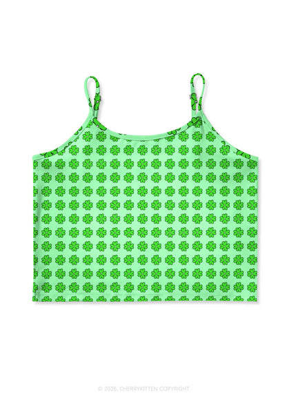 Green Clover Grid St Patricks Y2K Print Cami Crop Top Cherrykitten