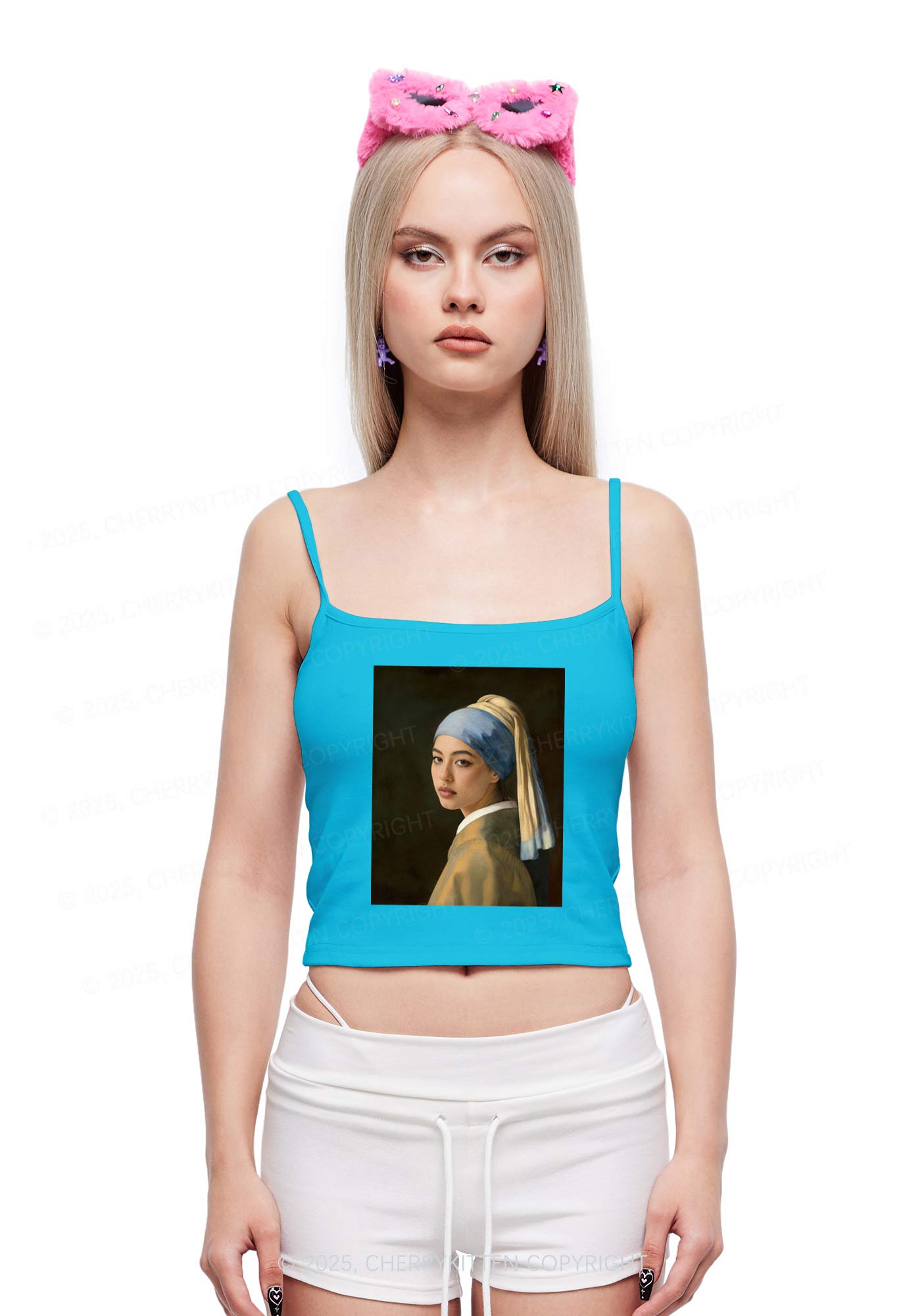 Custom Pearl Portrait Y2K Spaghetti Strap Cami Cherrykitten