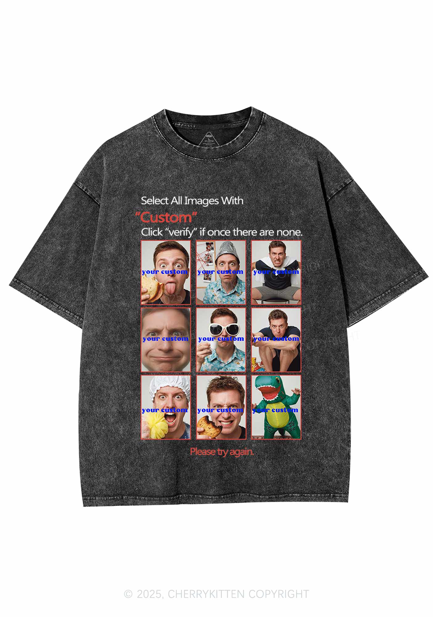 Custom Photo Verification Code Y2K Shirts Washed Tee Cherrykitten