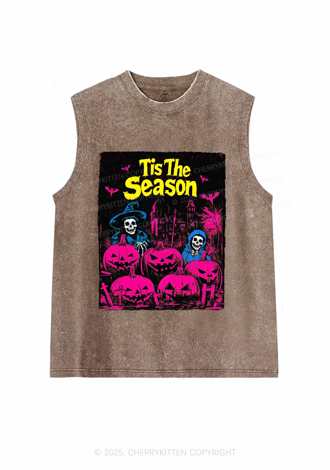 Halloween Tis The Season Skull Y2K Washed Muscle Tank Cherrykitten