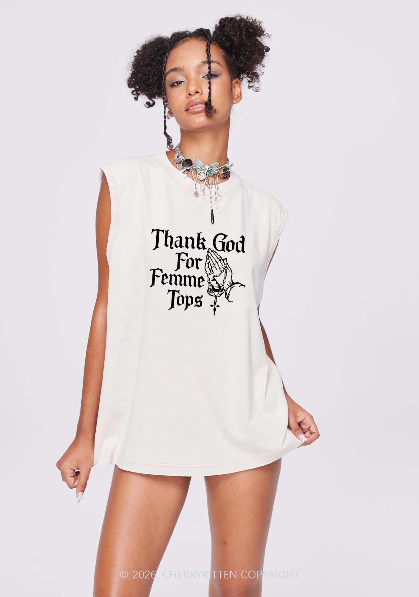 Thank God For Femme Tops Pride Y2K Washed Muscle Tank Cherrykitten