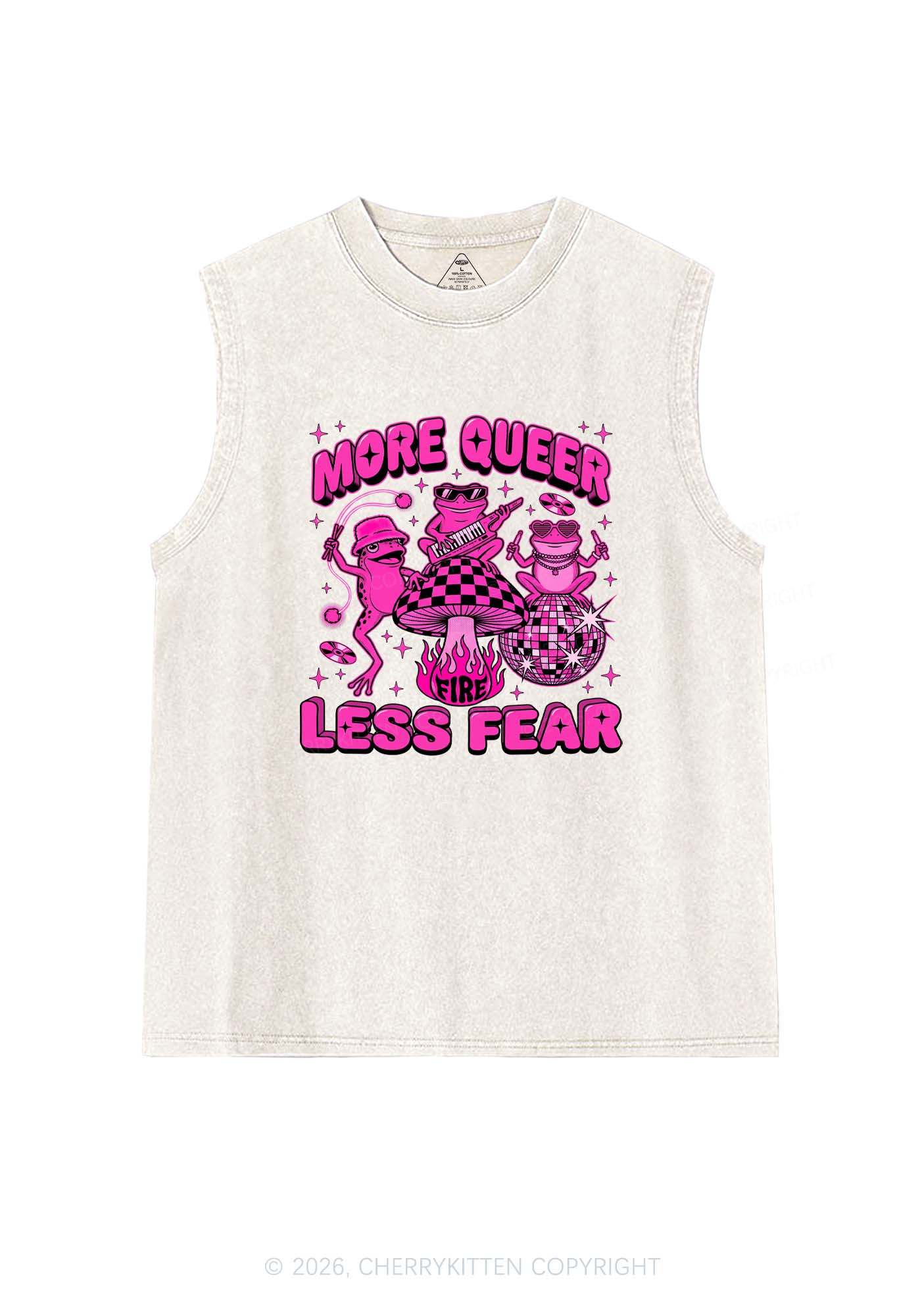 More Queer Less Fear Pride Y2K Washed Muscle Tank Cherrykitten