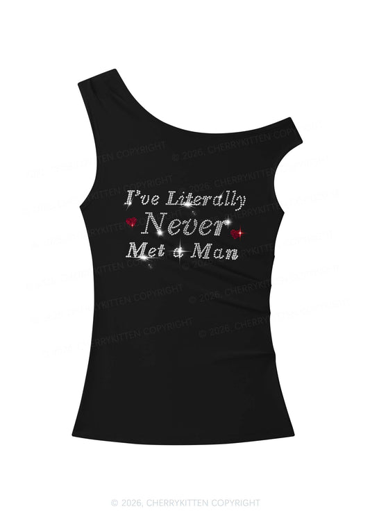 Rhinestone Never Met A Man Pride Y2K Off Shoulder Tank Top Cherrykitten