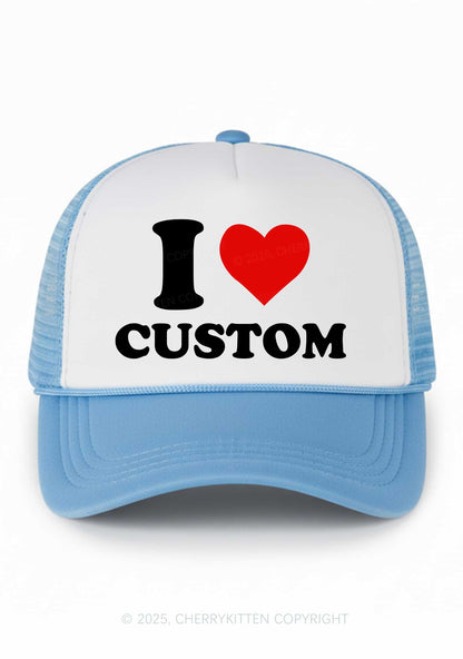 I Love Custom Valentine's Day Y2K Colorblock Trucker Hat Cherrykitten