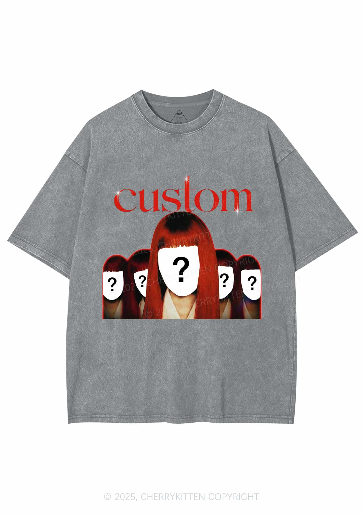 Custom Five Portraits Y2K Shirts Washed Tee Cherrykitten