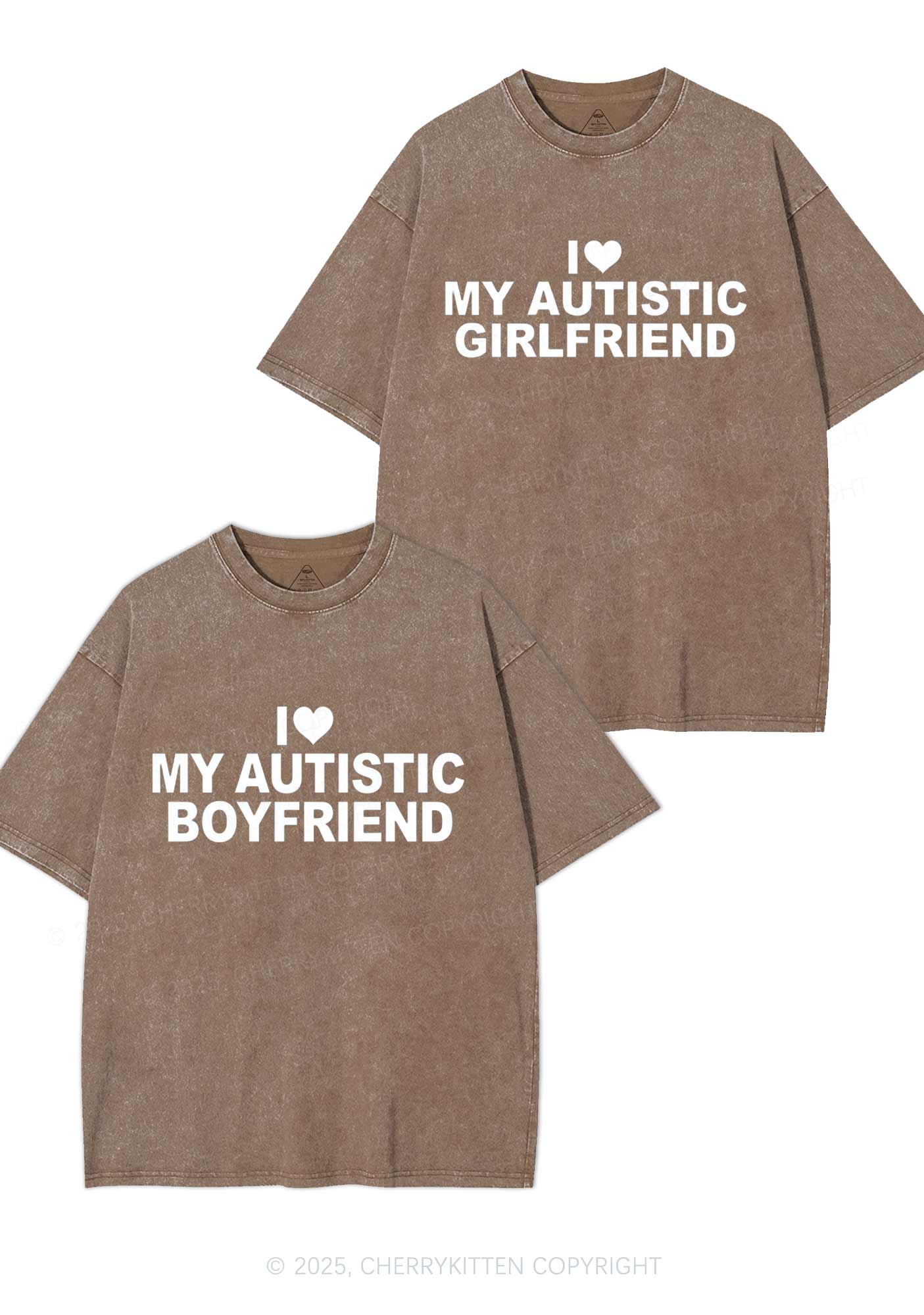 I Love My Autistic GF BF Y2K Valentine's Day Washed Tee Cherrykitten