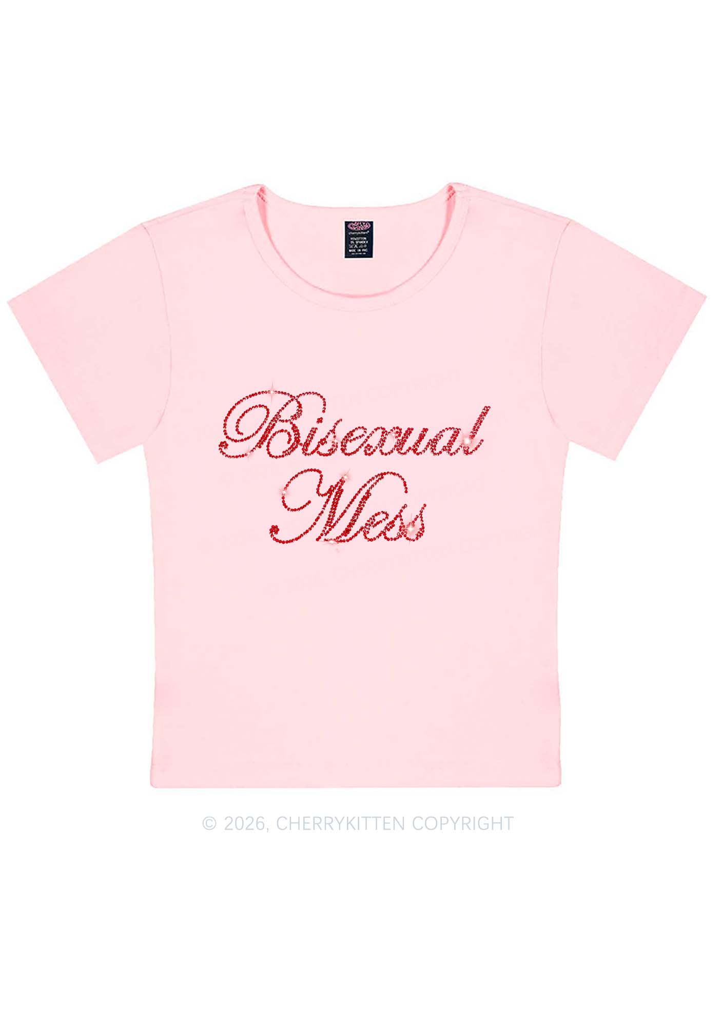 Rhinestone Bisexual Mess Pride Y2K Baby Tee Cherrykitten