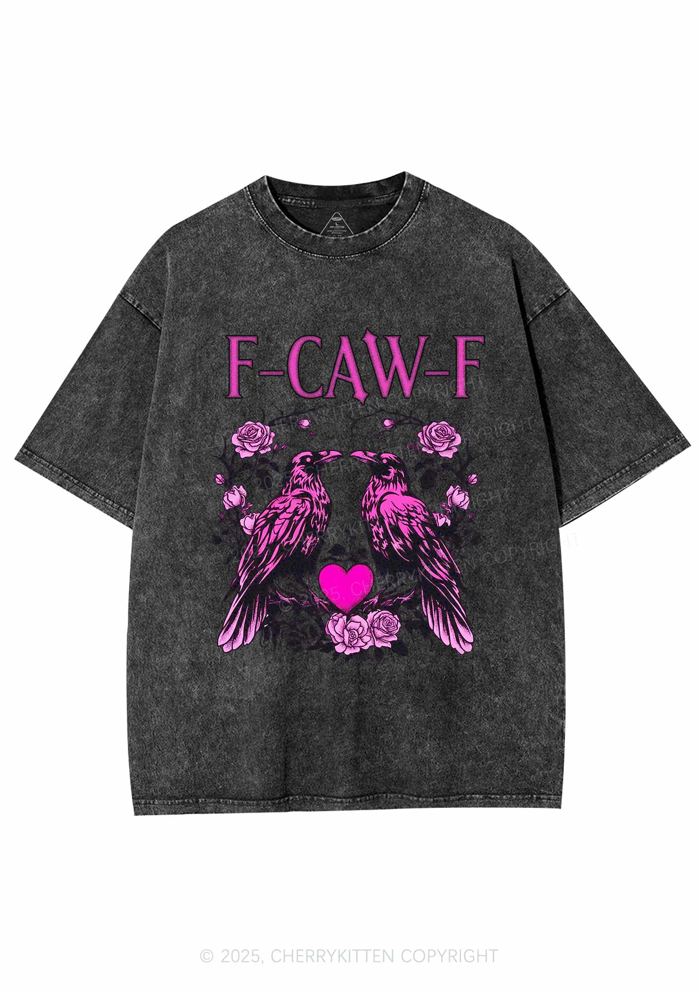 F CAW F Pink Ravens Valentine's Day Y2K Shirts Washed Tee Cherrykitten