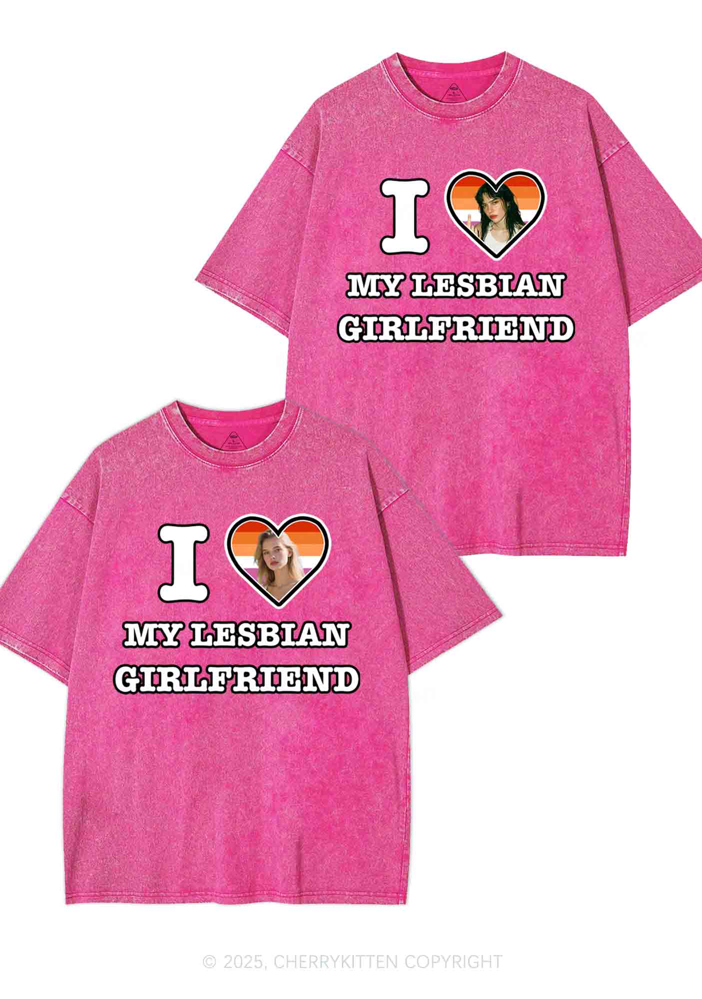 Custom My Lesbian GF Pride Y2K Valentine's Day Washed Tee Cherrykitten