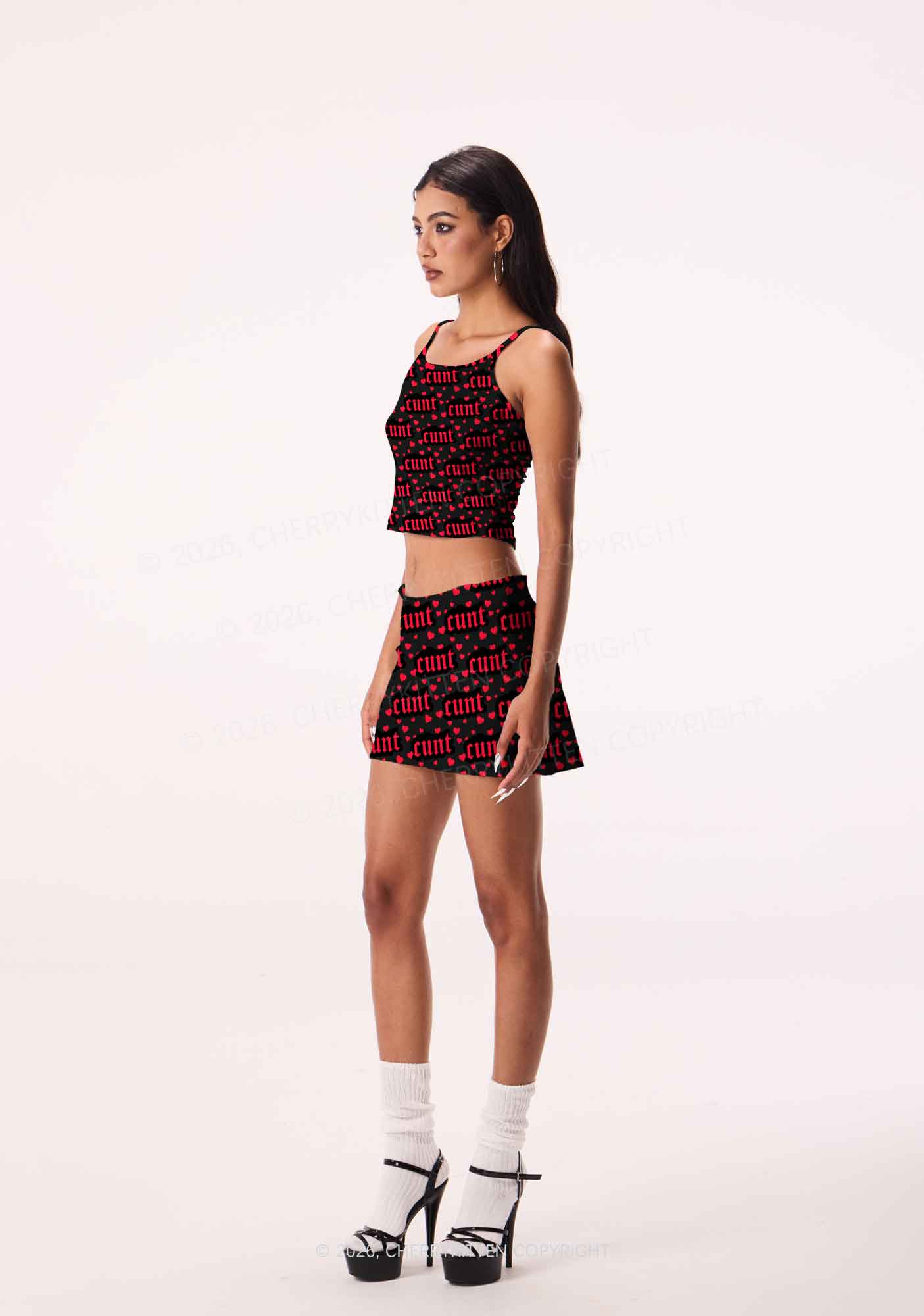 Red Hearts Cxxt Valentine's Day Y2K Print Mini Skirt Cherrykitten