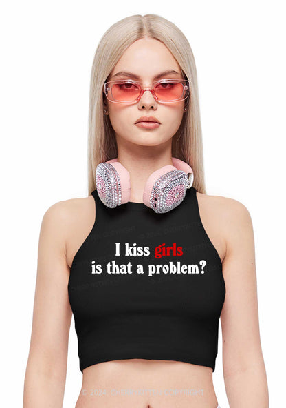 I Kiss Girls Y2K Crop Tank Top Cherrykitten