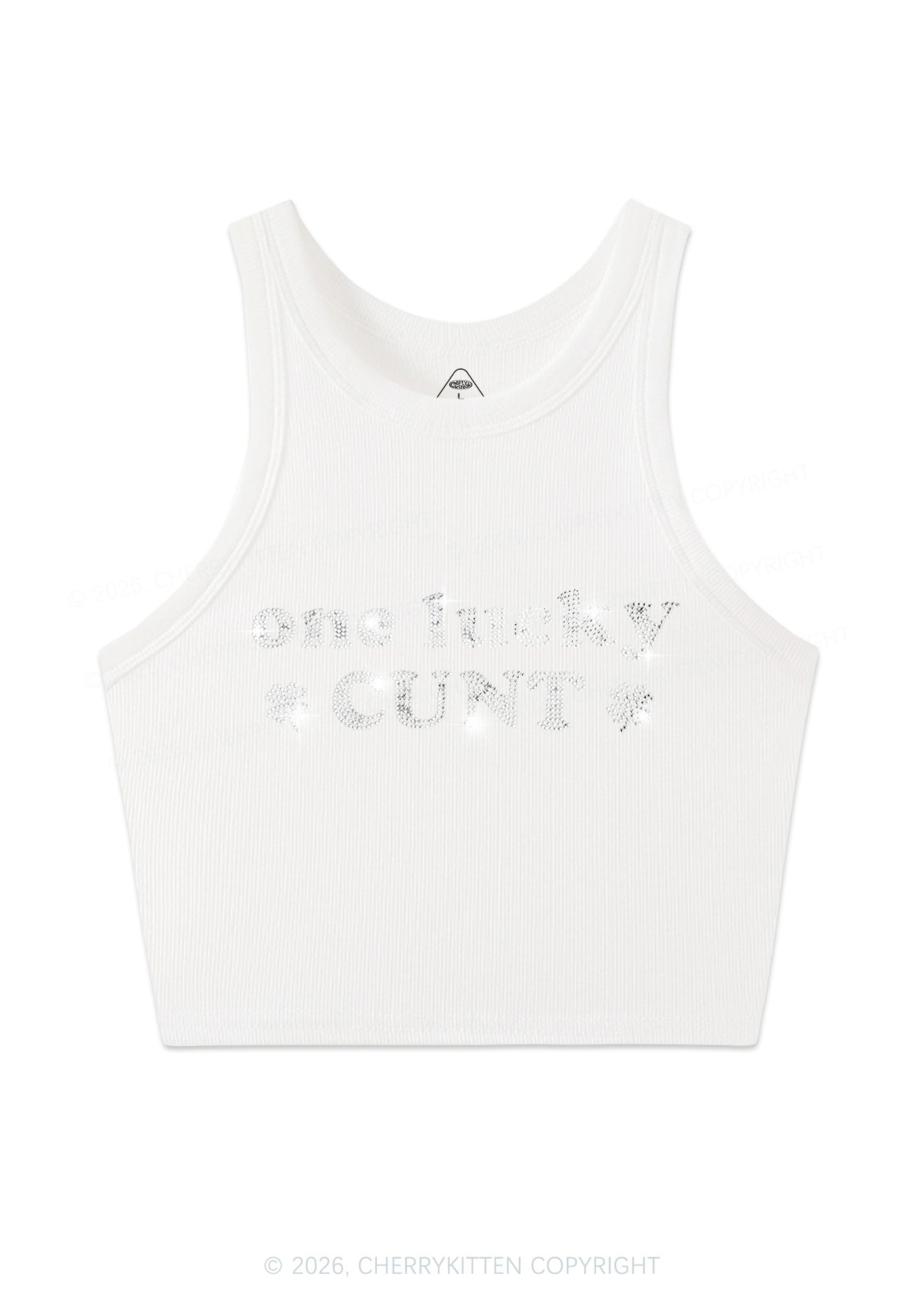 Rhinestone One Lucky Cxxt St Patricks Y2K Crop Tank Top Cherrykitten