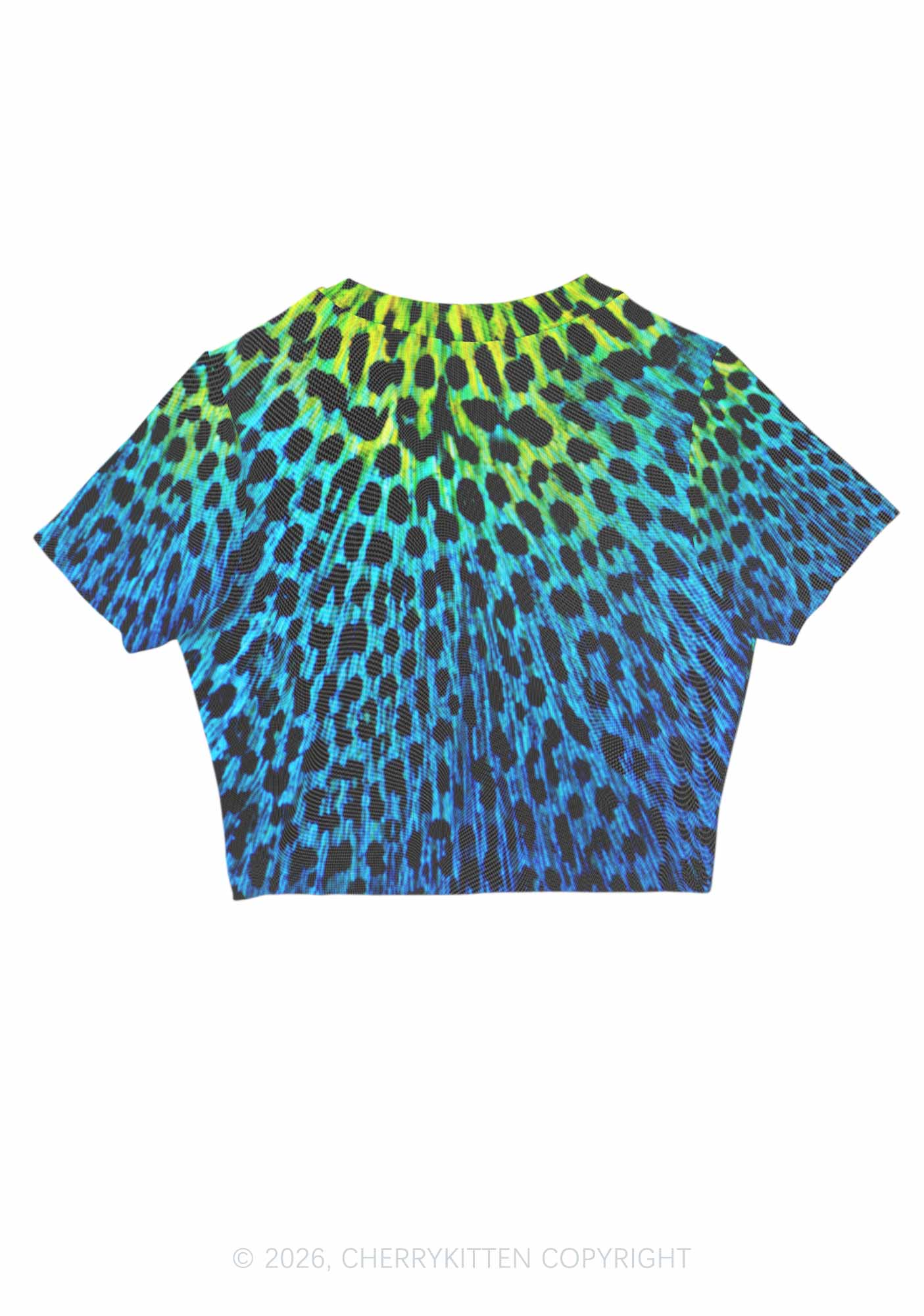 Peacock Feather Texture Y2K Mesh Crop Top Cherrykitten