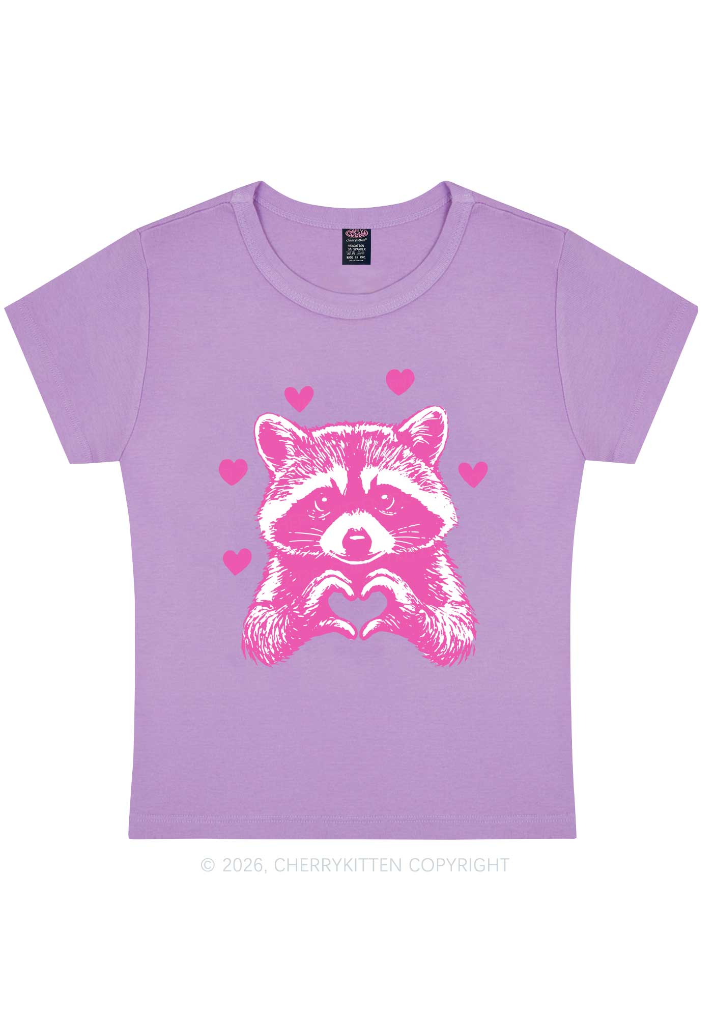 Pink Raccoon Heart Valentine's Day Y2K Baby Tee Cherrykitten