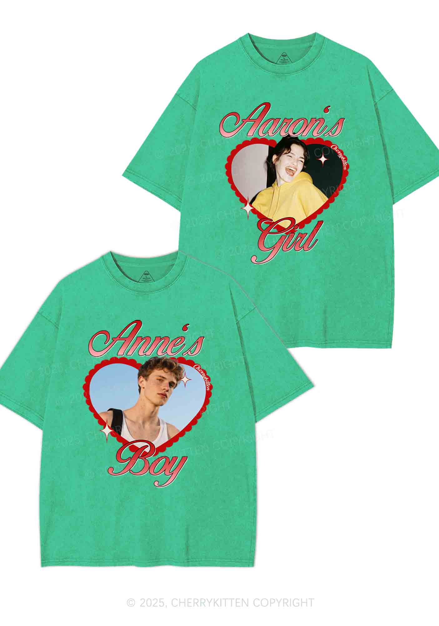 Custom Photo Heart Graphic Y2K Valentine's Day Washed Tee Cherrykitten