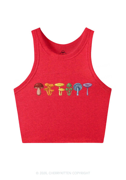 Rainbow Mushroom Pride Y2K Crop Tank Top Cherrykitten