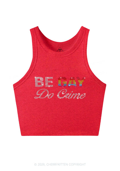 Rhinestone Be Gay Do Crime Pride Y2K Crop Tank Top Cherrykitten